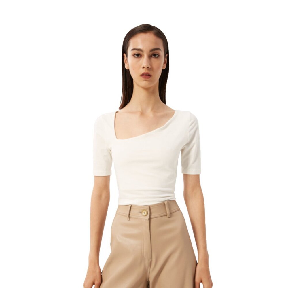 NWT Deluc Isa Cropped Crop T Shirt Top Womens Medium Cream Ivory Short Sleeve